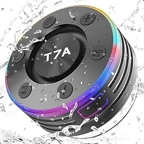 Bluetooth Shower Speaker, IPX7 Waterproof Portable Bluetooth Speaker with Suction Cup, Wireless Speaker 360°Surround Sound, LED Light Show, Built-in Mic, Outdoor Mini Speaker for Party, Travel, Beach Cover