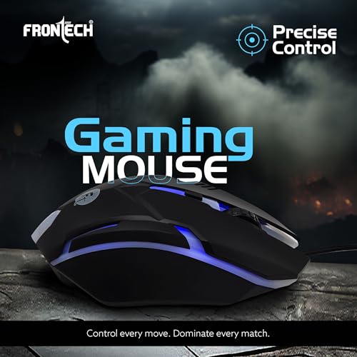 Image of Frontech Cyber Ninja Wired Gaming Keyboard and Mouse Combo | Metal Base Keyboard with RGB Backlit Key | RGB Optical Mouse with 6 Buttons & 2400 DPI | USB Plug & Play | 1 Year Warranty (KB-0039P)