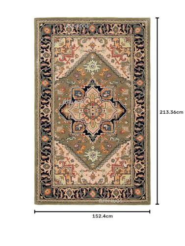 Image of 5x7 Ft Woolen Area Rug - Thick Traditional Hand-Tufted Carpet for Modern Bedrooms & Living Spaces