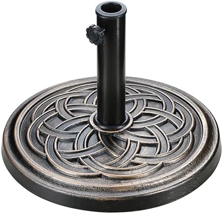 YSSOA 24.2lbs Heavy Duty Outdoor Umbrella Base 17.72" Round Market Umbrellas Stand for Patio, Garden, Lawn, Bronze