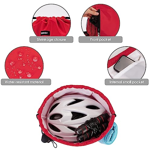 Image of WANDF Drawstring Backpack Sports Gym Sackpack with Mesh Pockets Water Resistant String Bag for Women Men (Red)