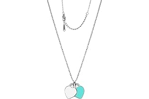 Silver Double Mini Heart Tag Pendant Necklace for Girls, Women