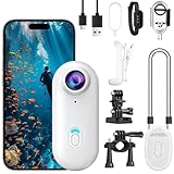 OBEST Mini Action Cam 4K 360 Action Kamera Bodycam Körperkamera, Magnetisch Reiten Vlog POV Camera, WiFi Unterwasserkamera Wasserdicht Motorrad Helmkamera Fahrrad Skifahren Sportkamera Zubehö Weiß