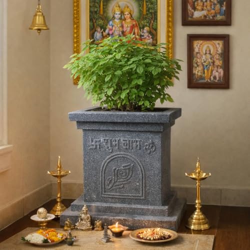 Image of Niyara Tulsi Fibre Pot for Indoor, Outdoor, Home Office, Pooja Plants Gamla (Grey, 12inch)