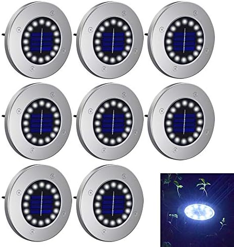 In Ground Lights Solar Ground Lights Outdoor with 16 LEDs - Solar Disk Lights Waterproof with Light Sensor for Garden, Lawn, Patio, Pathway, Yard, Driveway, Step and Walkway (Bright White 8 Packs)