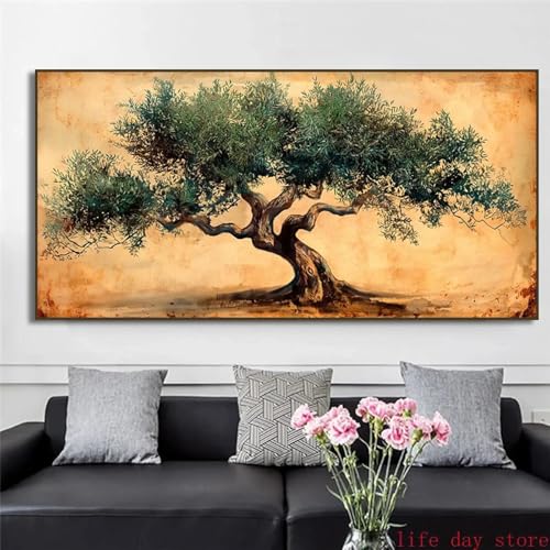 Toile olivier ancien pour salon affiche botanique zen de 55 x 110 cm