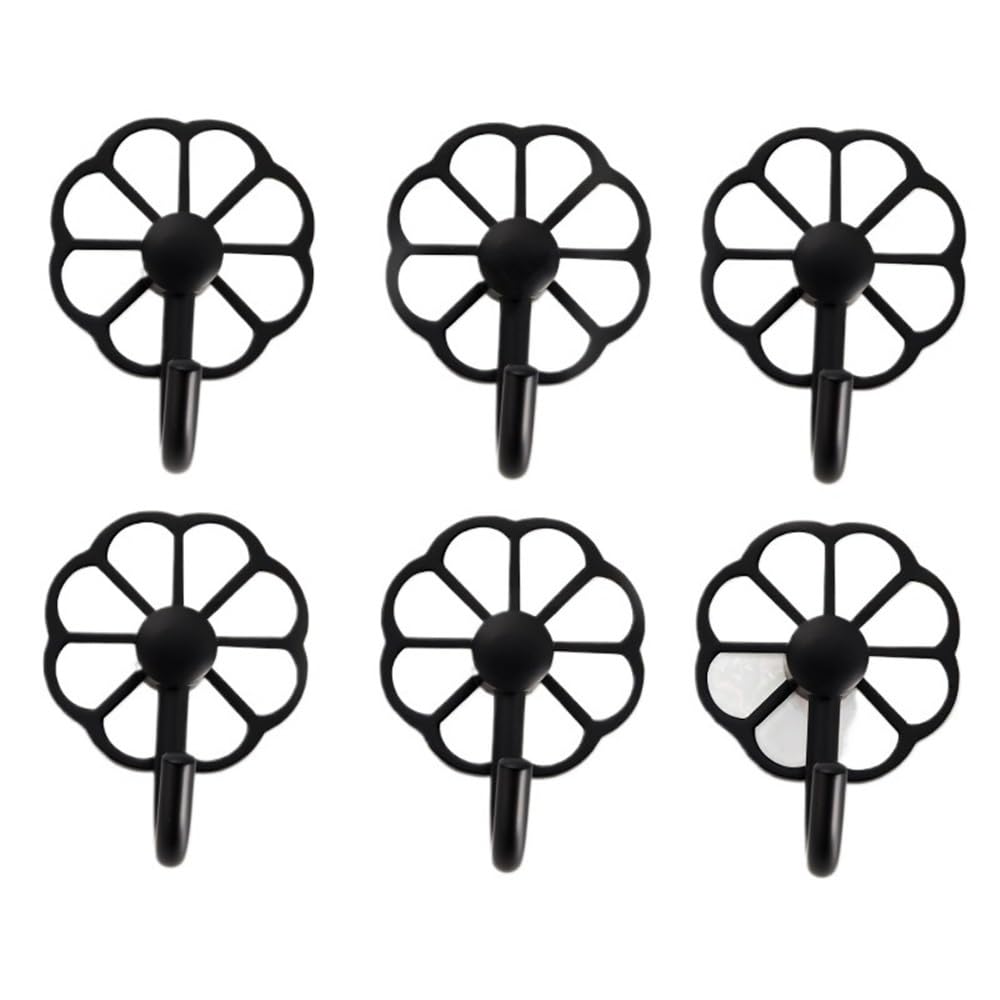 Kleiderhaken Wand Kleiderhaken aus Metall ohne Loch, Mehrzweck-Wandhaken for Schlüssel, Handtücher, Taschen, Tassen, Hüte, 6er-Pack Wandgarderobe(Schwarz)