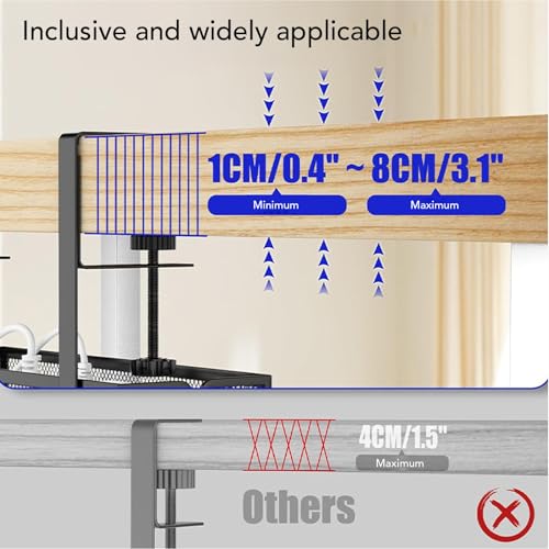 AUNMAS Bandeja para Gestión de Cables de Acero al Carbono con Diseño Trapezoidal y Agujero Circular Lateral, Organizador de Cables para Oficina y Hogar (Negro) miniatura 5