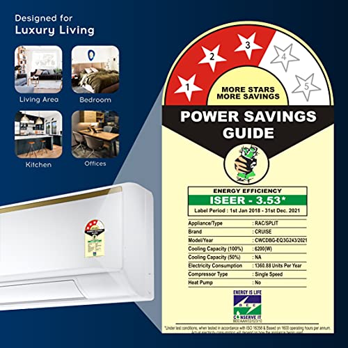 Image of Cruise 2 Ton 3 Star Split AC with Tropical-X Rotary Compressor (Copper, Turbo Cool, HD Filters, CWCDBG-EQ3G243, 2021 Model), White