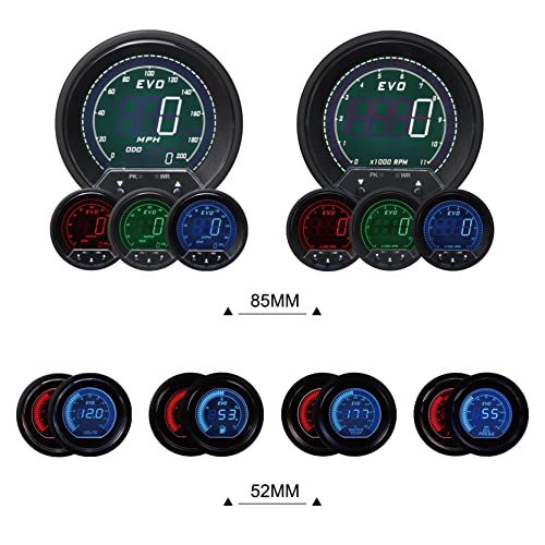 Image of MOTOR METER RACING EVO Series GPS Digital 6 Gauge Set Blue & Red LED | GPS Sensor Signal, 3-3 /8 inch, 85mm, Speedometer, Tachometer, 2-1 /16 inch, 52mm, Volt, Fuel Level ,Water Temp, Oil Pressure, Car