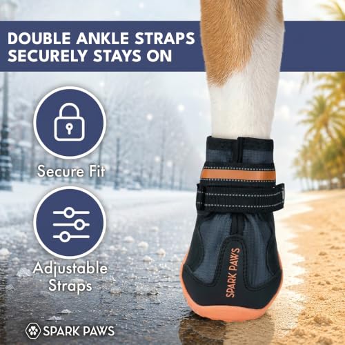 Image of Spark Paws 365 Dog Shoes - All-Weather Paw Protection | Winter Snow Boots & Summer Hot Pavement Booties for Dogs | All-Terrain, Water-Resistant, Black Orange - Size 1