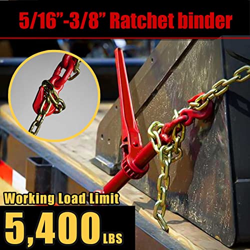 Aymmic 5/16"-3/8" Chain Binder, Ratchet Load Binder With 5,400Lbs Load Capacity,Use With 5/16In. G70 Or 3/8In. G43 Chain,With Grappling Hook,Tie Down Heavy Loads To A Truck Or Flatbed Trailer #TOP2