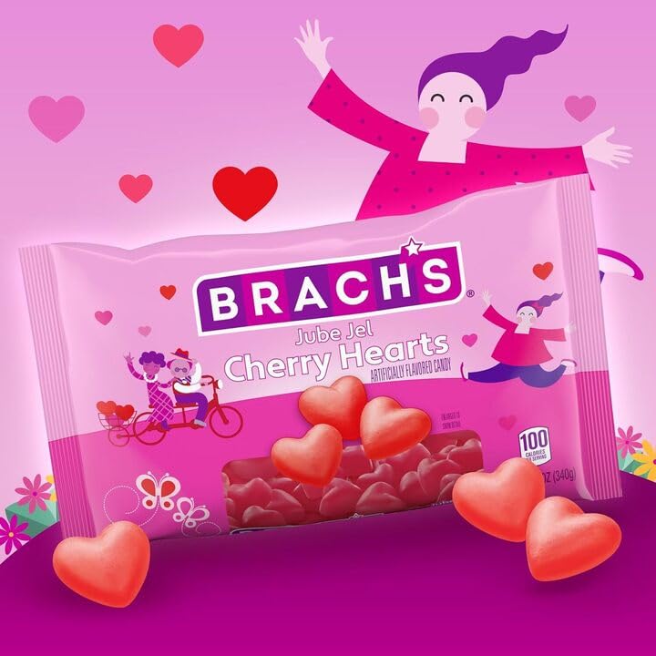 Brach’s Jube Jel Cherry Hearts - Pack of 3 - Classic and Delicious Valentine's Candy - Perfect for Sharing with Friends and Family