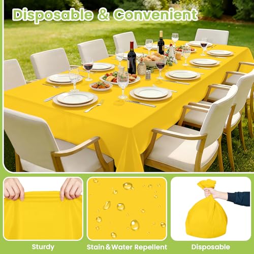 Image of Mulbozy 4 Pcs Yellow Plastic Table Cloth Disposable, 54 x108 Inch
