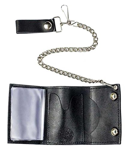 Motorcycle Men's Side Flames Tri-Fold Biker Chain Wallet, Black TC304C-130o2