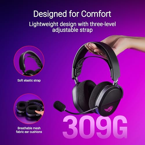 ASUS ROG Pelta Wireless Gaming Headset (BT, ROG SpeedNova 2.4GHz, USB-C, Lightweight 309g, 50mm ROG Titanium-Plated Drivers, 10mm Super-Wideband Mic, RGB, 70HR Battery, for PC, Switch, PS5)- Black - Image 4