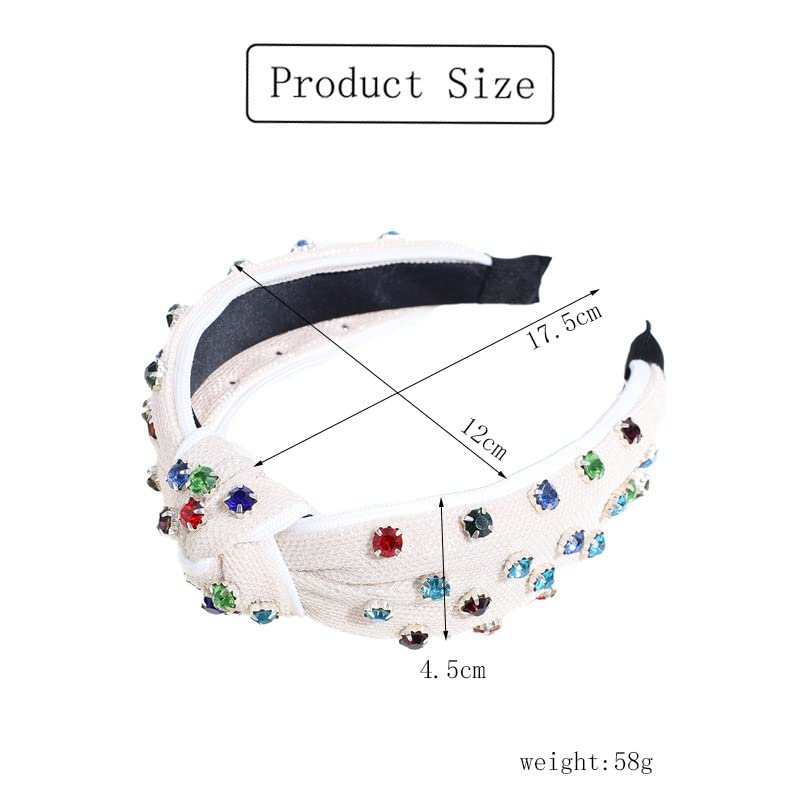Vista 2 de Diadema de moda para mujer, anudada con joyas, adorno de cristal, diadema mixta, accesorios para el cabello de nailon torcido para niñas (negro-1)
