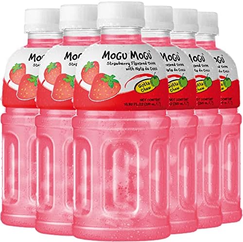 Mogu Mogu drink Strawberry Juice (6 Packs) Drinks for kids made with fruit juice and nata de coco (coconut jelly) Fun chewable juice boxes for kids. Juice bottles made for adults and kids ready to drink juices