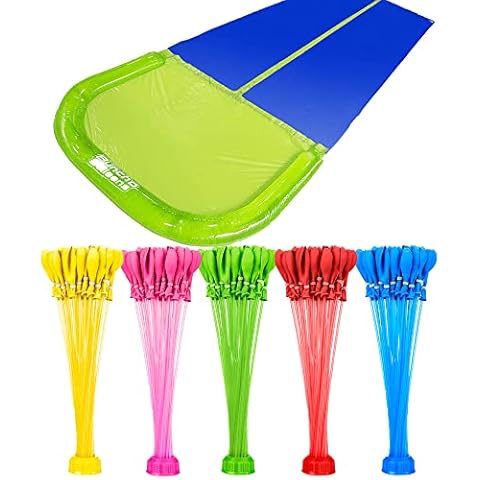 Bunch O Balloons Water Slide Wipeout 2 Lane + 5 Balloon Bunches (165+ Water Balloons) by ZURU Rapid-Filling Self-Sealing Balloons, for Outdoor, Family, Friends, Children Summer Fun Cover