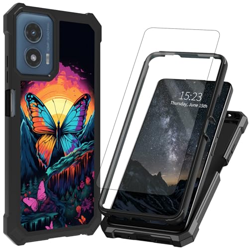 ACWDMKH for Motorola Moto G 5G 2024 Case/Moto G Play 5G 2024 Case with Screen Protector Dual Layer Structure Protection Corner TPU Bumper Phone Cover,Yellow Butterfly