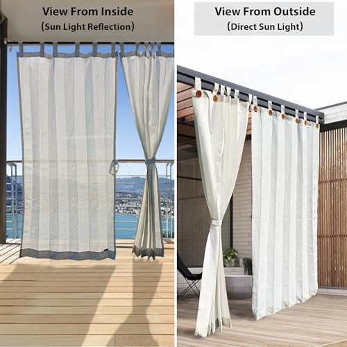 Image of HIPPO Outdoor Balcony Sun, UV & Dust Protection Curtain HDPE Light Filtering 160 GSM Tab-Top Loop with Decorative Button Curtains for Home, Garden, Varanda, Hotel (Sand-White, 3FTX4.5FT, 2 PC)