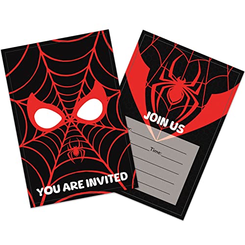 Gkszajo 20 Pcs Spiderman Birthday Decorations Black Spider Party Favor Invitations Cards for Miles Morales Party Supplies