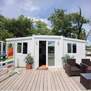 19x20ft Portable Prefabricated Tiny Home for Adults to Live in, Mobile Expandable Prefab House for Sale Villa 2 Bedroom Modular Expandable Container House with Fully Equipped Kitchen, Bathroom