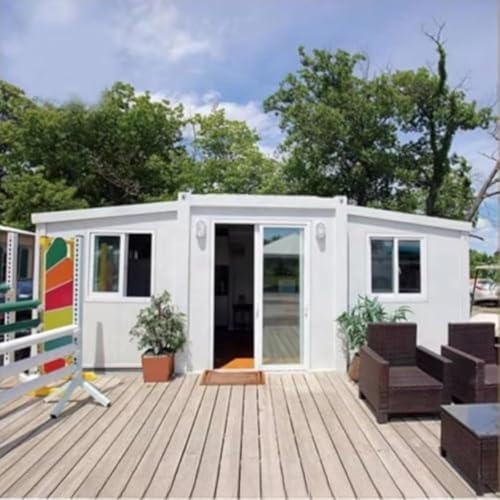19x20ft Prefab Tiny Home for Sale Modern Design Foldable Tiny House Prefab 2 Bedroom Modular Container House with Full Equiped Bathroom & Kitchen Boxable Expandable Folding House to Live in for Adult