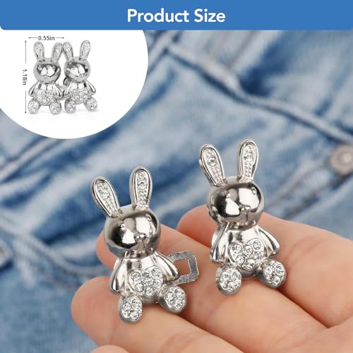 Image of HEAVY DRIVER 2pcs Cute Rabbit Button Pins for Jeans Adjustable Bunny Button Pins Waist Buckle for Loose Jeans Pants, Detachable Buttons for Jeans Waist Buckle No Need Sewing Waist Tightener Clip (Rabbit Silver)