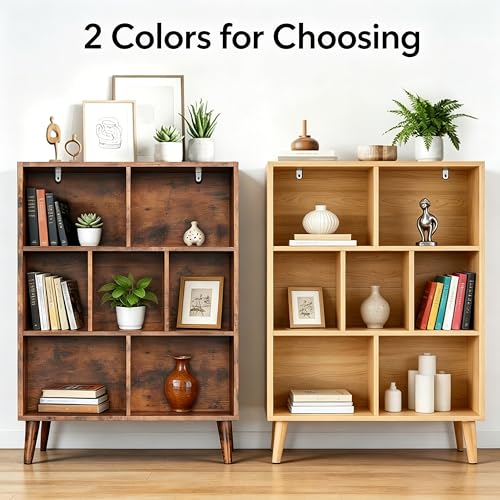 Image of HealSmart 7 Cube Storage Organizer, 3 Tier Bookshelf with Legs, Free Standing Cube Bookcase for Living Room, Bedroom, Office, Wood