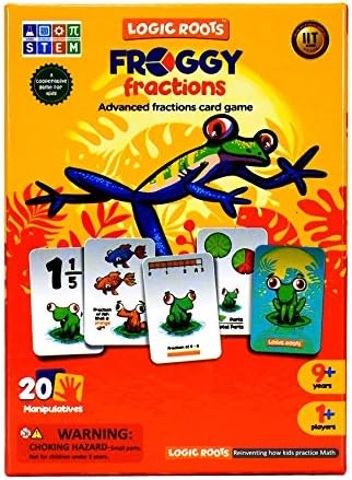 Logic Roots Froggy Fractions Math Game – Fun Card Game for 10 – 12 Year Olds, STEM Toy with 20 Manipulatives & 40 Fraction Cards, Learning Gift for Kids (Boys & Girls), Homeschoolers, Grade 4 and Up