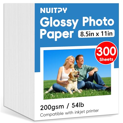 300 Sheets Glossy Photo Paper, 8.5in x 11in Inkjet Photo Printer Paper, Picture Paper for Photos, Calendars, Brochures, Cards, Menus(200gsm / 54lb)