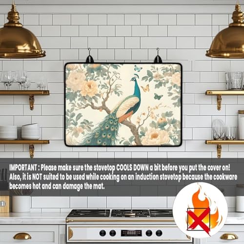 Image of Peacock Electric Stove Top Covers, Thickened Premium Silicone Stove Mat for Glass Top Stove, Waterproof Oven Range Top Cover, Extra Large Dish Drying Mat