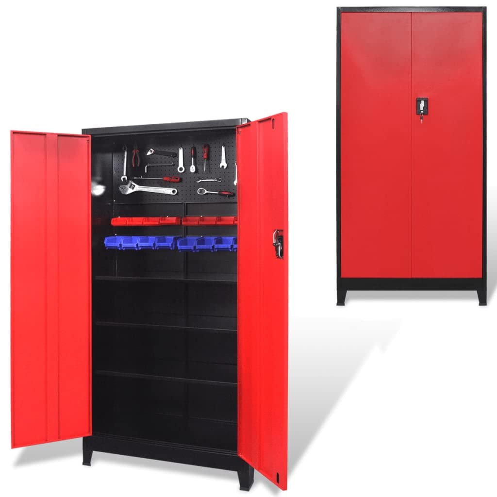 Generico Armadio Portautensili 2 Ante Acciaio 90x40x180 cm Nero e Rosso,Articoli di ferramenta,Accessori ferramenta,Conservazione/Ordine Attrezzi,Armadietti per attrezzi-20158