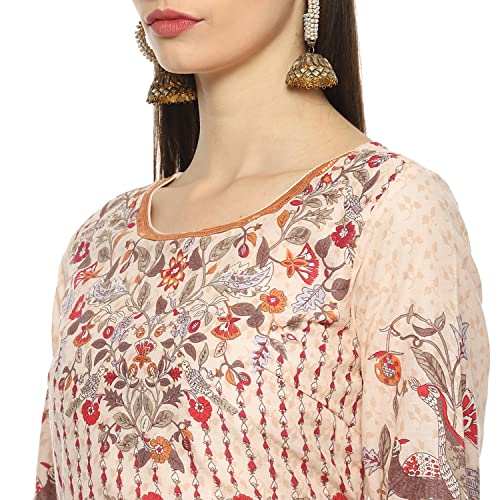 Image of BIBA Women Cotton Printed Fitted Salwar Kurta Dupatta(Skdkalamkar8356 Beige 38)