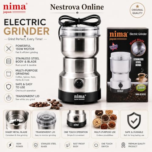 Image of DHRUDEEP Nima Mixer Grinder Smash Machine Stainless Steel Multifunctional Electric Grinder & Chopper Dried Spice Hurbal Masala Coffee Beans, Nuts & Grains, Powerful Motor Blender (Steel)