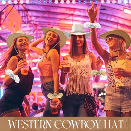 Image of Zhanmai 12 Pcs Cowboy Hat and Bandana Cowboy Cowgirl Hats Bulk Western Party Costume Halloween Accessory