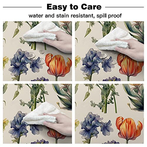 Warm Tour Retro Pastoral Floral Blossom Kitchen Table Cloth Waterproof Round Tablecloths,Aesthetic Botanical Flowers Spillproof Tablecover For Dining Room/Outdoor Parties/Bbq/Banquet #TOP5