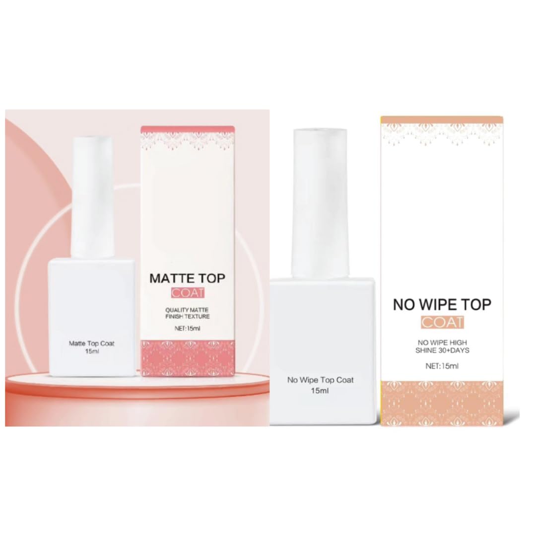 Nail Shiny Top Coat & Matte Gel Top Coat, 15ml Gel No Wipe Matte & Glossy Top Coat Soak Off Nail Lamp Gel Nail Polish Matte & Glossy Finish Long Lasting DIY Home Nail Salon