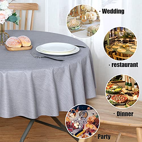 Image of sancua 100% Waterproof Round PVC Tablecloth - 54 Inch - Oil Proof Spill Proof Vinyl Table Cloth, Wipe Clean Table Cover for Dining Tables, Buffet Parties and Camping, Grey