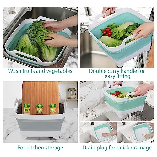 2 Pack Dishpan for Washing Dishes, 2.4Gal/9L Wash Basin with Draining Plug Carry Handles, Collapsible Bucket for Cleaning, Portable Sink, Foldable Plastic Tub by Tiawudi - Image 5