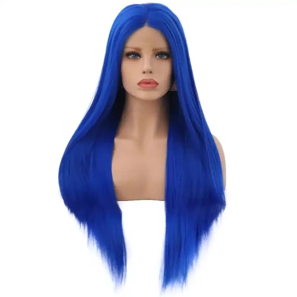 Peluca sintética del frente del cordón azul oscuro recto largo 13x4, pelucas naturales pre desplumadas de la rayita for la mujer(22 inch)