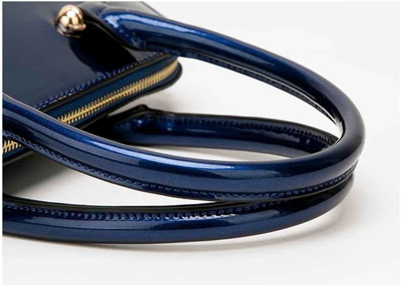 Patent Leather Dome Satchel Purse Zip-around Handbag Multi-Pocket Shoulder Bag Shiny Large Top-handle Shell Bag - Image 8