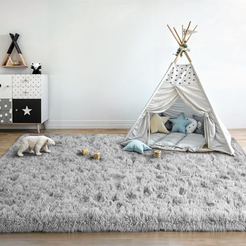3x5 Light Grey Small Throw Rug for Entryway Non Slip, Mini Fluffy Grey Rugs for Bedroom, Plush Furry Cozy Front Entrance Indoor Floor Carpet Home Decor Aesthetic Nursery