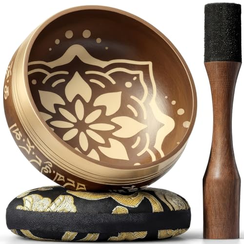 Silent Mind Klangschale Ø10 cm Bronze – Handgefertigtes Komplett-Set mit Kissen und Klöppel, für Anfänger geeignet, klarer stabiler Klang, ideal für Meditation und Achtsamkeit