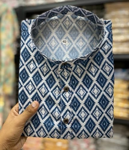 Image of FOXDX Men's Cotton Blend Printed Long Kurta Suitable for All Indian Wedding, Occasions, and Festivals