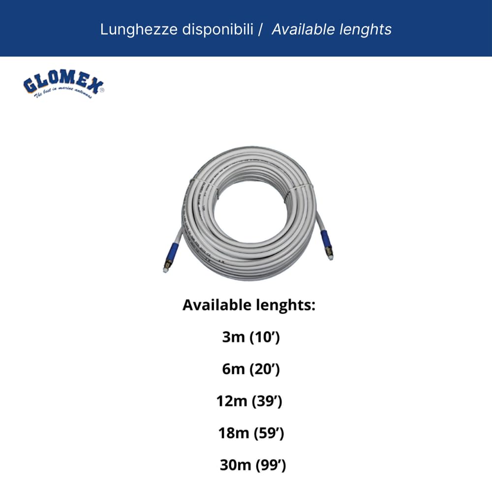Glomex – Cable coaxial RG-8X de baja pérdida 6 m (50 ohmios), modelo RA350/6FME – Conectores FME preinstalados, ajuste rápido, para antenas Glomeasy VHF/AIS/DAB, para barcos, barcos, barcos, yates