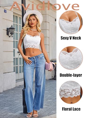 Image of Avidlove Bralettes for Women Lace Camisole V Neck Double-Layered Adjustable Strap Tank Cami Crop Top