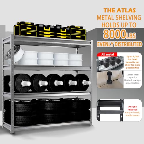 Image of The Atlas 72 inch W Heavy Duty Garage Shelving Load 8000 Lbs, 4 Tier Metal Storage Shelves, Adjustable Industrial Steel Rack for Warehouse Basement Shop, 72 inch W x 24 inch D x 72 inch H, Grey