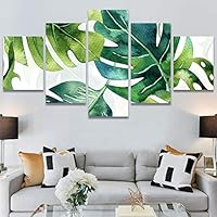SIGNWIN 5 Panel Canvas Wall Art Modern Art Decorative Elements Fun Illustrations Leaves Multicolor Patterns for Home Decorations Ready to Hang - 60